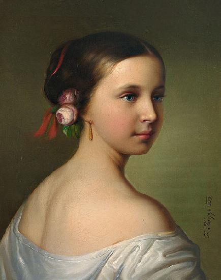 unknow artist Portrait of a young woman with roses in her hair France oil painting art